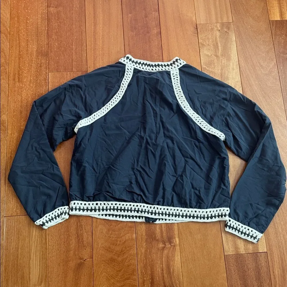 Free People Crochet Trim Baseball‎ Bomber Jacket Size M